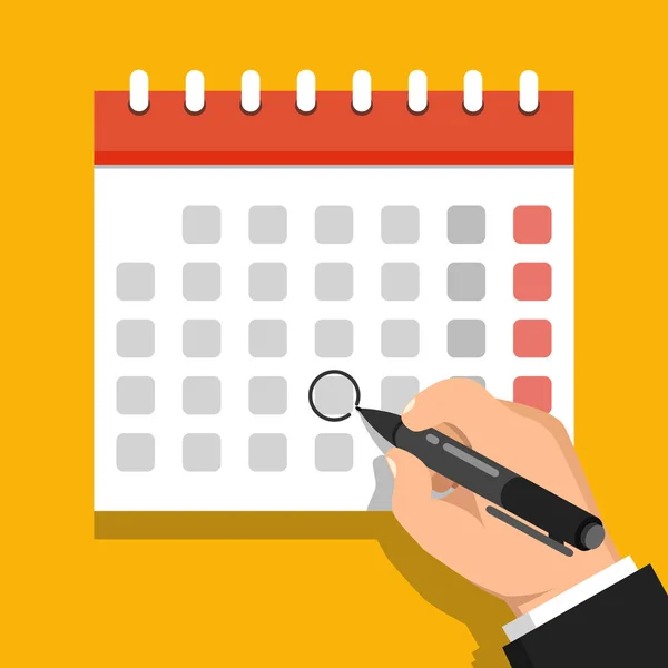 Vector Illustration Hand Marking Day Calendar Yellow Background — Stock Vector
