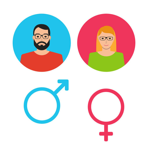Male and female icon set. Man and woman user avatar. Vector flat design style