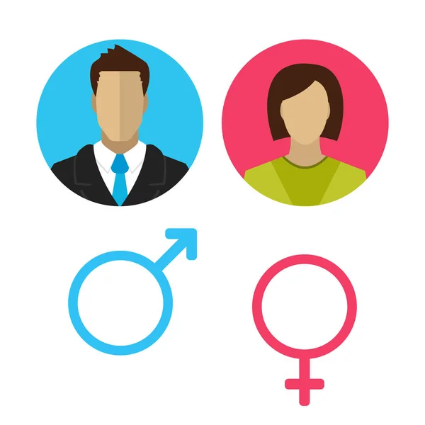 男性と女性のアイコンセット 男性と女性のユーザーアバター ベクトルフラットデザインスタイル — ストックベクタ