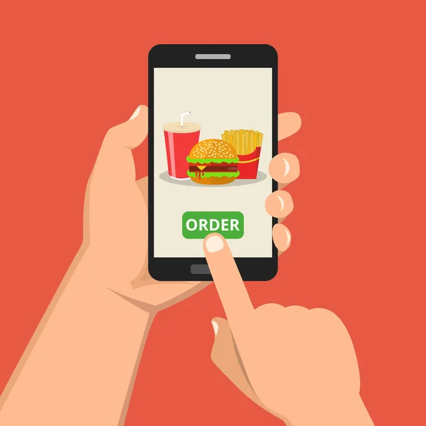 Sipariş Fast Food Online Kavramı Vektör Illüstrasyon — Stok Vektör