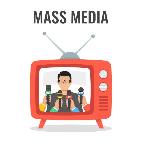 stock vector vector illustration of mass media concept with tv and man on screen