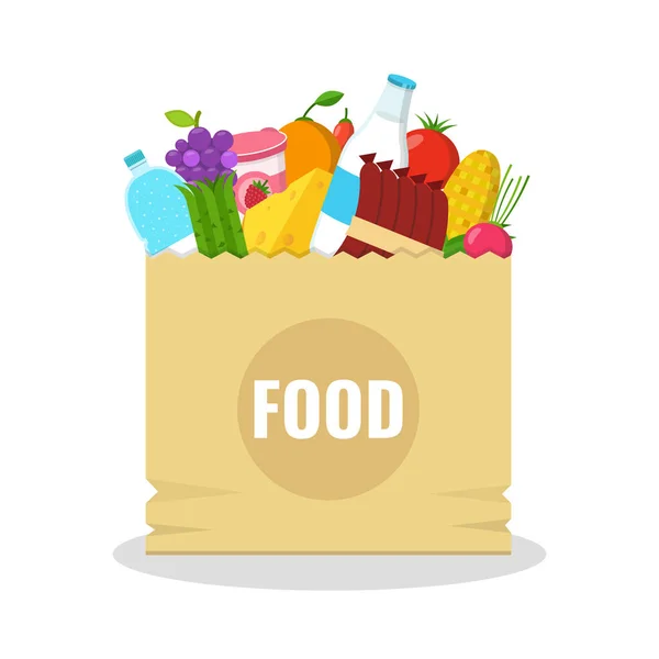 Vector Illustration Food Paper Bag — Stock Vector