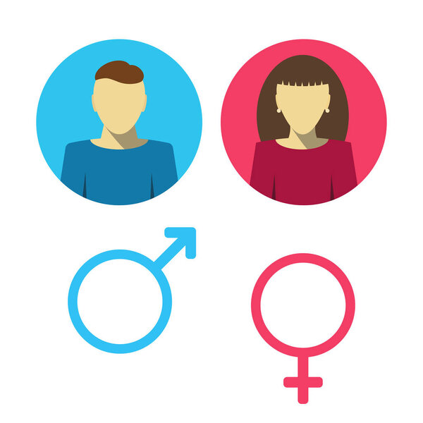 Male and female icon set. Man and woman user avatar. Vector flat design style
