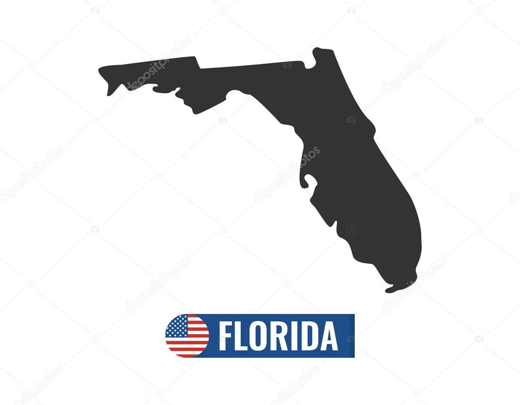 florida map isolated on white background silhouette. florida USA state. American flag. Vector illustration