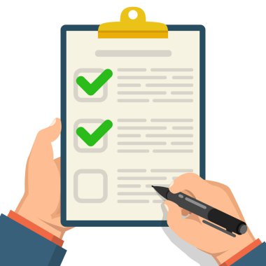 beyaz arka plan üzerinde onay işaretleri ile el imzalama belgesi vektör illüstrasyon