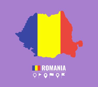 Yüksek Detaylı vektör harita Romanya. Mor arka plan üzerinde düz vektör çizim. 