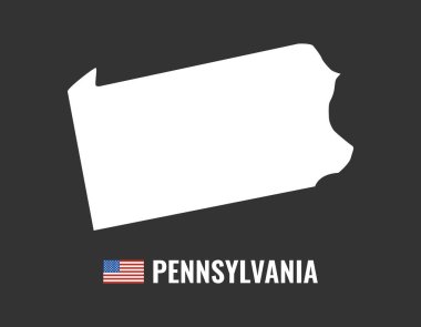 Pennsylvania harita siyah arka plan siluet üzerinde izole. Pennsylvania Usa eyaleti. Amerikan bayrağı. Vektör Illustration