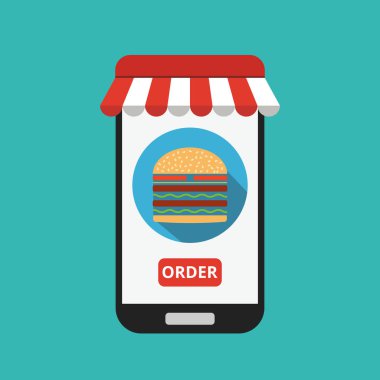 akıllı telefon ile online fast food sipariş kavramının vektör illüstrasyon