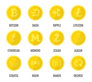 kripto para altın sikke seti vektör illüstrasyon
