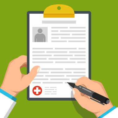 doktor pano tutan vektör illüstrasyon ve yeşil arka plan üzerinde imzalama