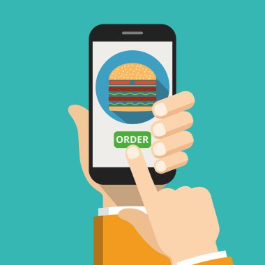akıllı telefon ile online fast food sipariş kavramının vektör illüstrasyon