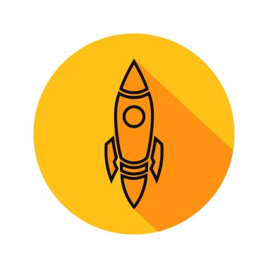 Düz stilde sarı daire içinde roket simge vektör çizim