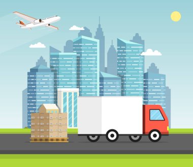 teslimat kamyon ve kutuları vektör illüstrasyon