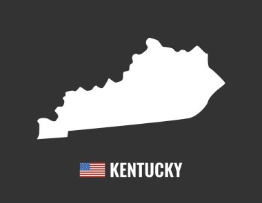 Kentucky harita siyah arka plan siluet üzerinde izole. Kentucky ABD devlet. Amerikan bayrağı. Vektör Illustration