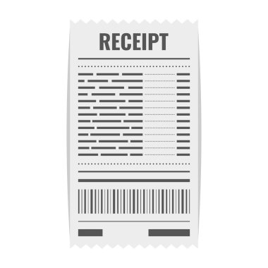 Alış irsaliyesi simgesi. Fatura işareti. Bill atm şablonu veya restoran kağıt mali denetimi. Beyaz arka plan üzerinde vektör çizim.