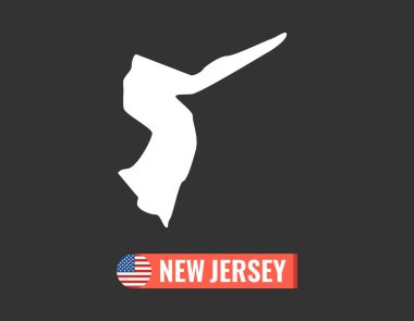siyah arka plan siluet üzerinde izole yeni jarse harita. New Jersey ABD devlet. Amerikan bayrağı. Vektör Illustration