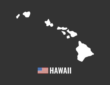 Hawaii harita siyah arka plan siluet üzerinde izole. Hawaii ABD devlet. Amerikan bayrağı. Vektör Illustration