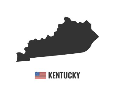 Kentucky harita beyaz arka plan siluet izole. Kentucky ABD devlet. Amerikan bayrağı. Vektör Illustration
