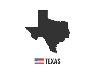 Texas harita beyaz arka plan siluet izole. Texas USA eyaleti. Amerikan bayrağı. Vektör Illustration