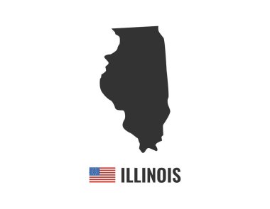 Illinois harita beyaz arka plan siluet izole. Illinois ABD eyaleti. Amerikan bayrağı. Vektör Illustration