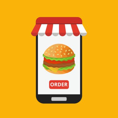 akıllı telefon ile online fast food sipariş kavramının vektör illüstrasyon