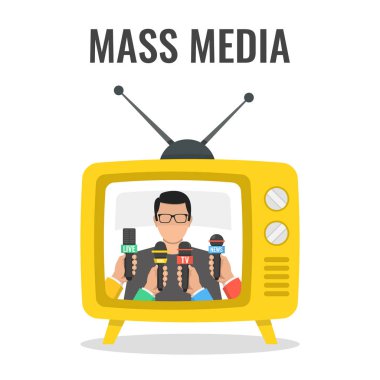 ekranda tv ve adam ile kitle iletişim kavramıvektör illüstrasyon