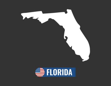 Florida harita siyah arka plan siluet üzerinde izole. Florida ABD devlet. Amerikan bayrağı. Vektör Illustration