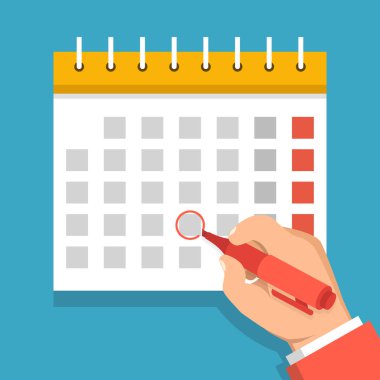 mavi arka plan üzerinde takvim el işaretleme gün vektör Illustration