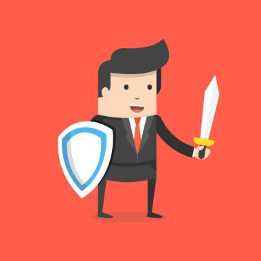 kalkan ve kılıç ile işadamı vektör Illustration