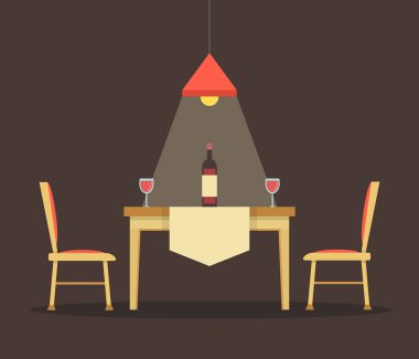 şarap şişesi ile yemek masası vektör illüstrasyon