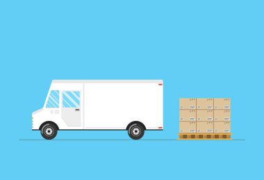 teslimat kamyon ve kutuları vektör illüstrasyon