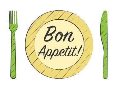 Çatal ve bıçak ile Bon iştah kartı vektör Illustration