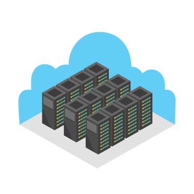 Bilgisayar veritabanı bulut sunucuları vektör çizim. 