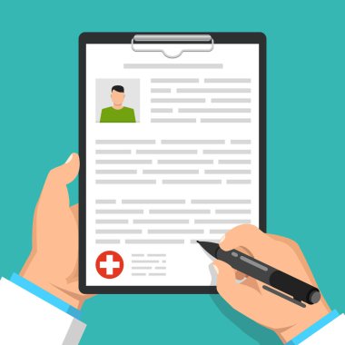 doktor pano tutan vektör illüstrasyon ve teal arka plan üzerinde imzalama