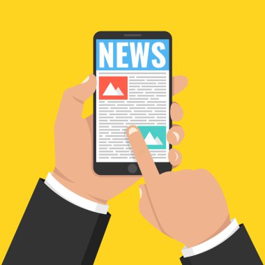 haber ile akıllı telefon tutan ellerin vektör illüstrasyon