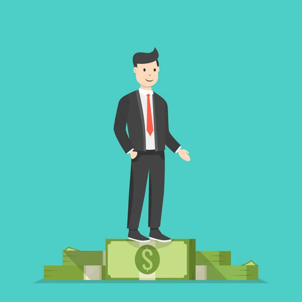 Vector Illustration Businessman Standing Money — Stock Vector