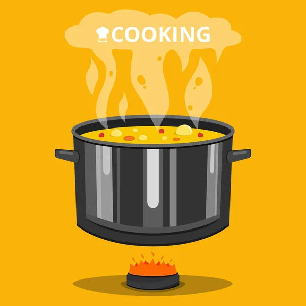 Vektorillustration Der Kochenden Suppe Der Pfanne — Stockvektor
