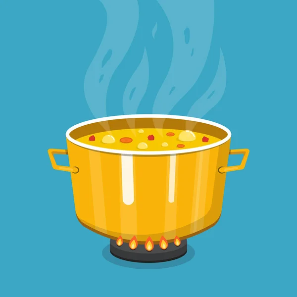 Ilustración Vectorial Sopa Hirviendo Sartén — Vector de stock