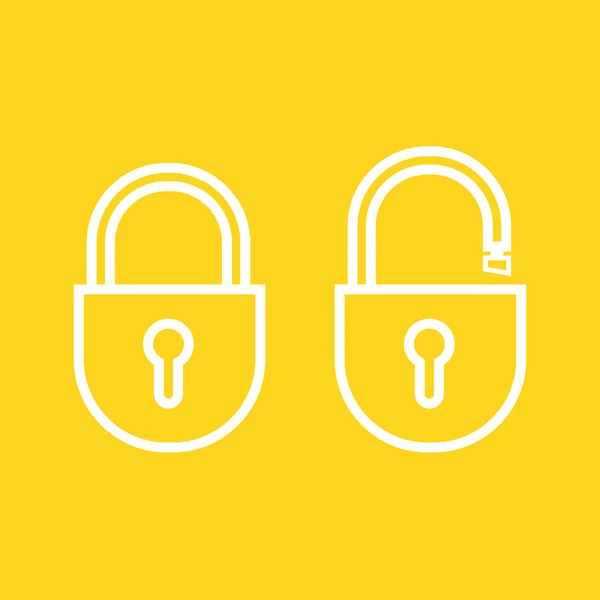 Lock Open Lock Closed Vector Illustration Yellow Background — Stock Vector