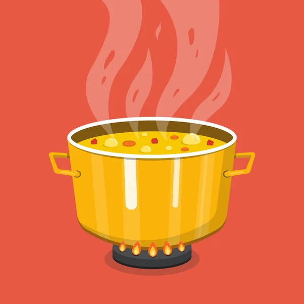 Ilustración Vectorial Sopa Hirviendo Sartén — Vector de stock