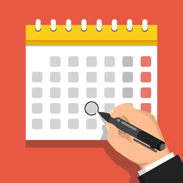 Vector Illustration Hand Marking Day Calendar Red Background — Stock Vector