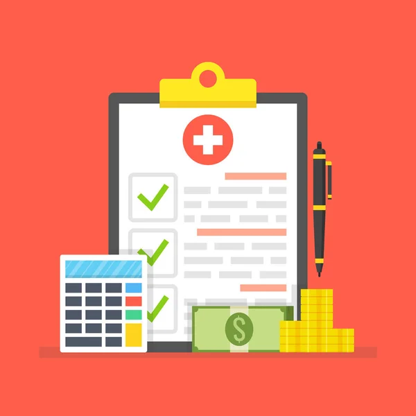 Vector Illustration Medical Insurance Medical Care Concept Medical Clipboard — Stock Vector