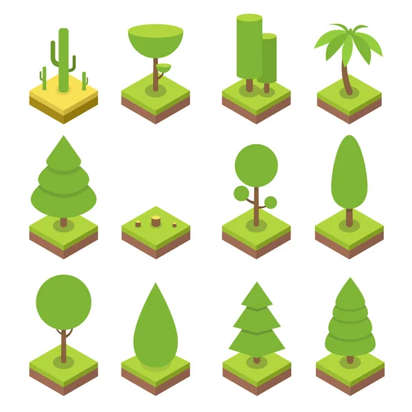 Isometric Tree Set Big Small Trees Vector Illustration — Stock Vector