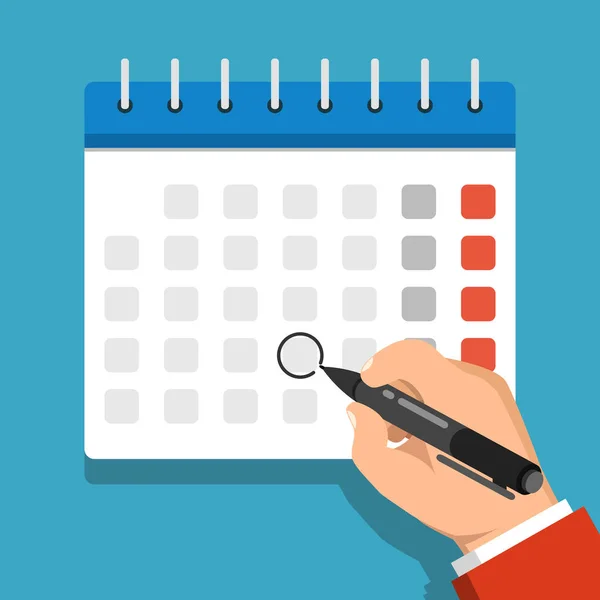 Vector Illustration Hand Marking Day Calendar Blue Background — Stock Vector