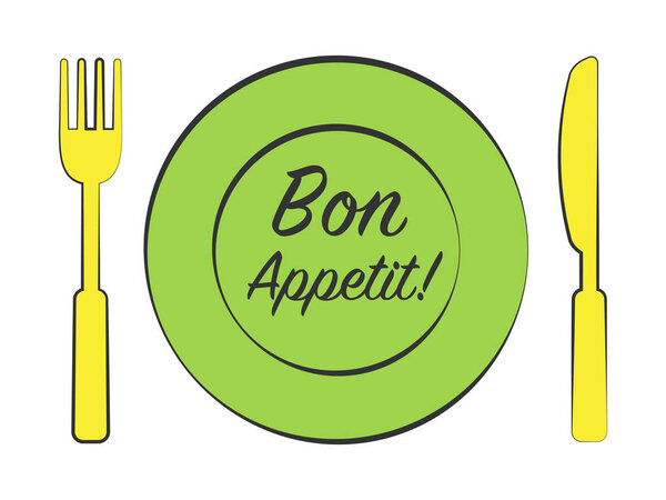 Vector illustration of bon appetit card with green plate