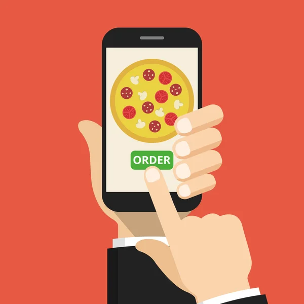 Vektor Illustration Online Fast Food Order Koncept Med Smartphone — Stock vektor