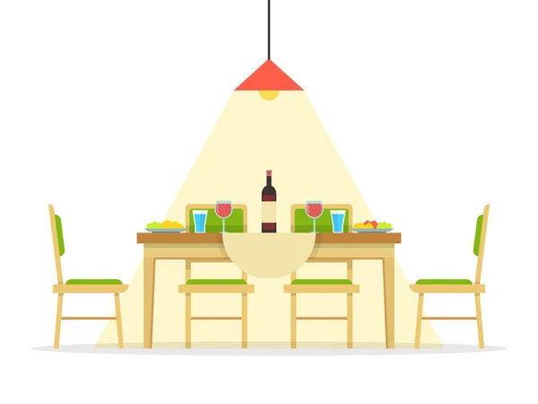 Illustration Vectorielle Table Manger Avec Bouteille Vin — Image vectorielle