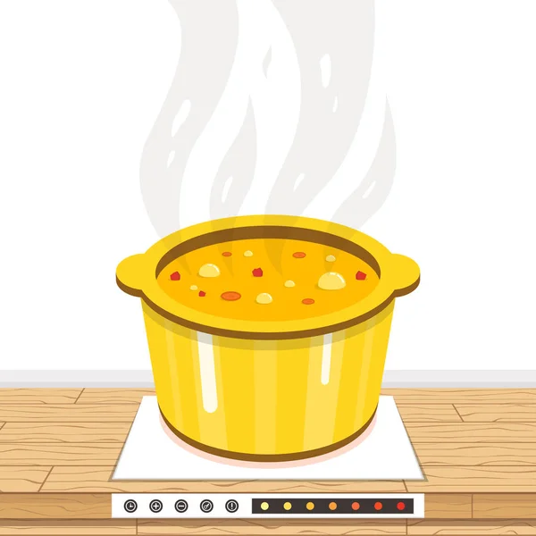 Векторная Иллюстрация Кипящего Супа Кастрюле — стоковый вектор
