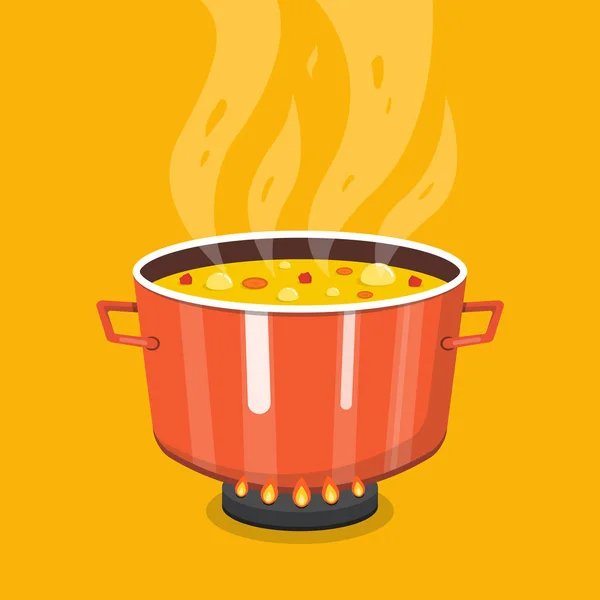 Ilustración Vectorial Sopa Hirviendo Sartén — Vector de stock