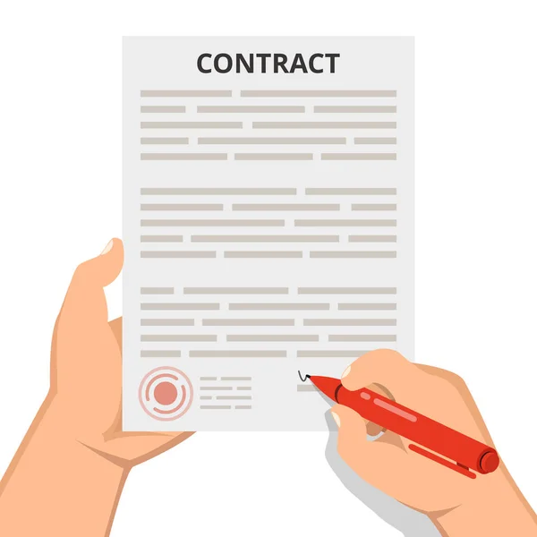 Homme Affaires Main Tenant Stylo Signature Contrat Affaires Illustration Vectorielle — Image vectorielle